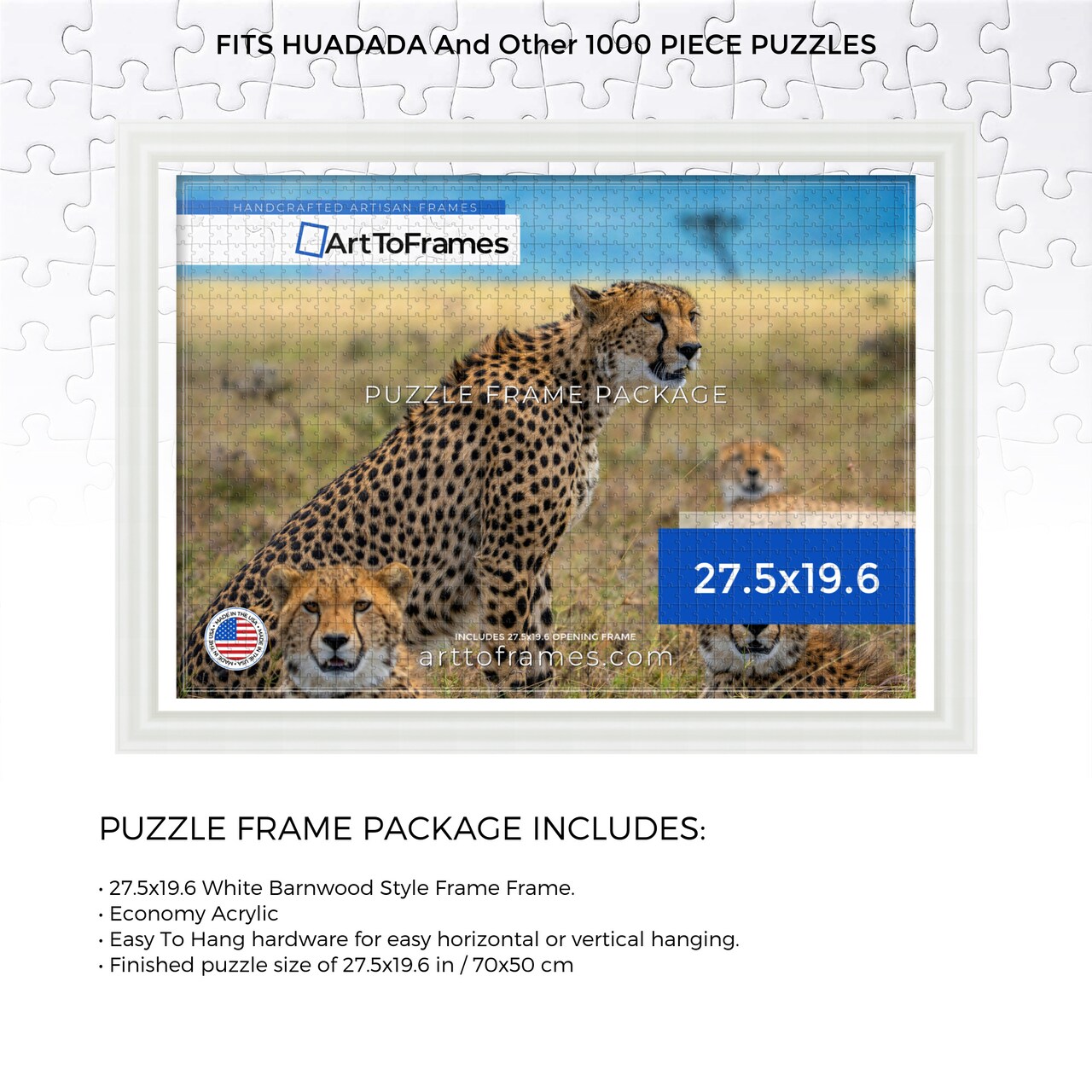 ArtToFrames 27.5x19.6 INCH / 70x50 CM Puzzle Frame for 1000 piece Puzzles.This 1.50 Inch Custom MDF Frame for Puzzles Comes with Economy Acrylic, Available in Multiple Colors